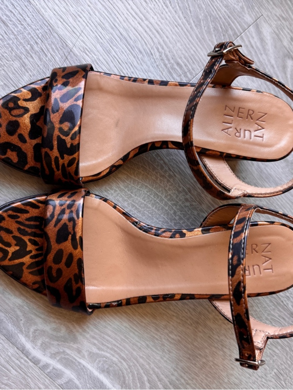 Naturalizer Leopard Print Open-Toe Ankle Strap Sandals - Brown/Black